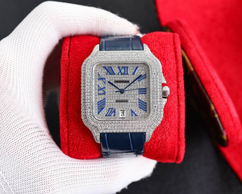 Cartier Santos De Iced Out w/ Leather Band