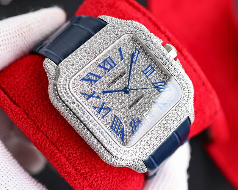 Cartier Santos De Iced Out w/ Leather Band