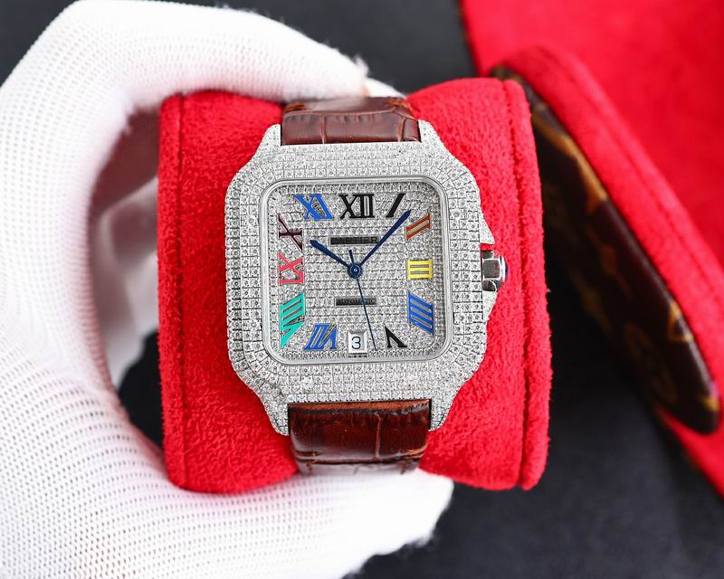 Cartier Santos De Iced Out w/ Leather Band