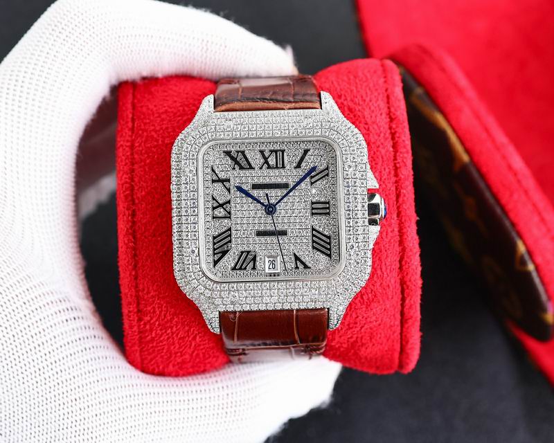 Cartier Santos De Iced Out w/ Leather Band