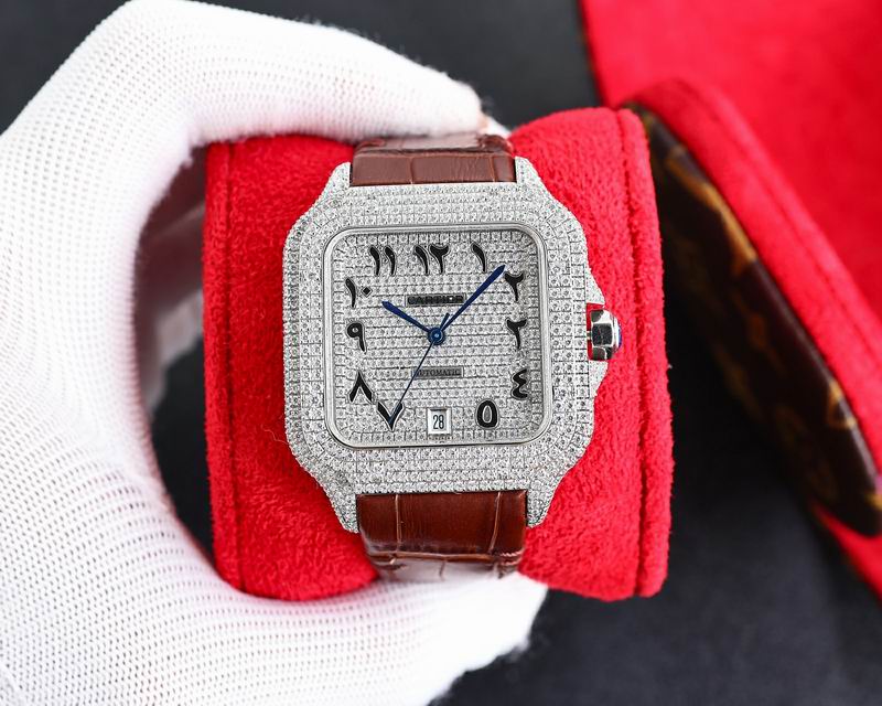 Cartier Santos De Iced Out w/ Leather Band