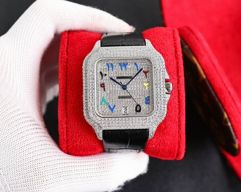 Cartier Santos De Iced Out w/ Leather Band