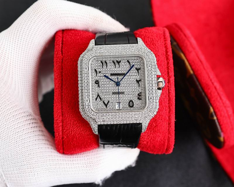 Cartier Santos De Iced Out w/ Leather Band