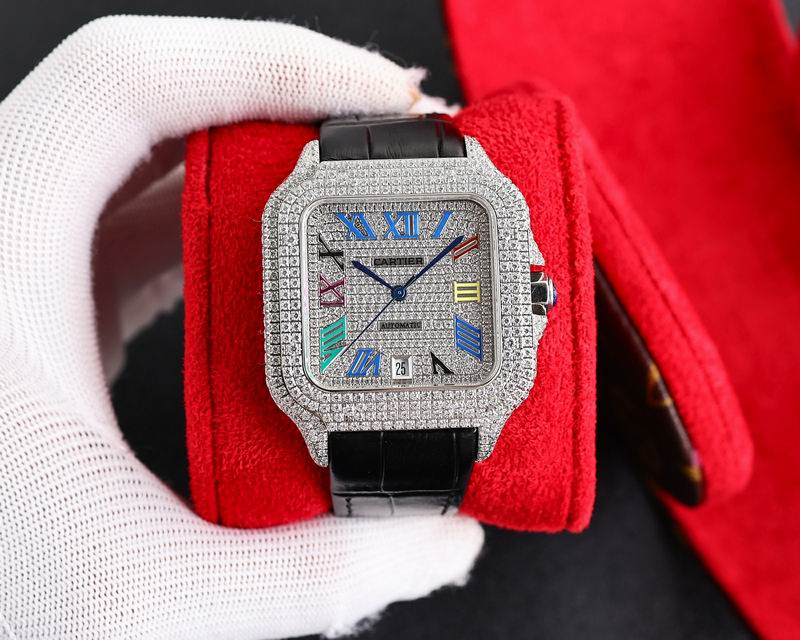 Cartier Santos De Iced Out w/ Leather Band