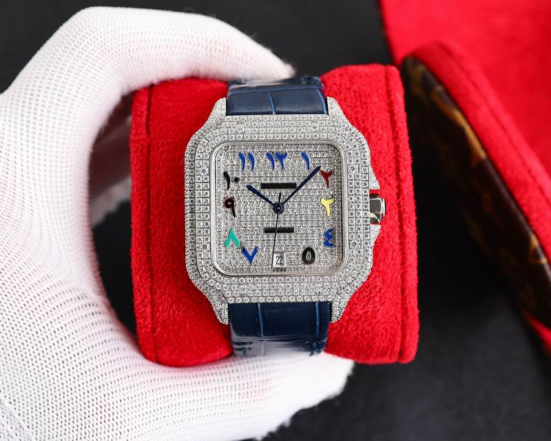 Cartier Santos De Iced Out w/ Leather Band
