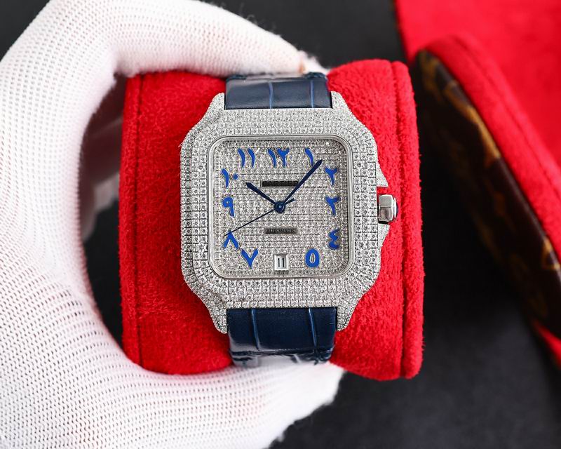 Cartier Santos De Iced Out w/ Leather Band