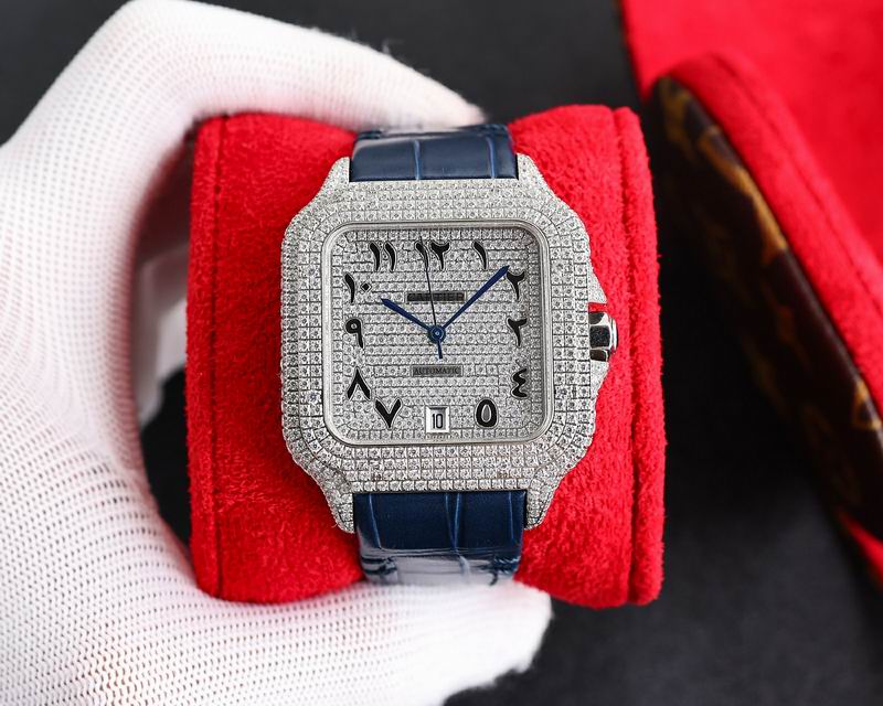 Cartier Santos De Iced Out w/ Leather Band