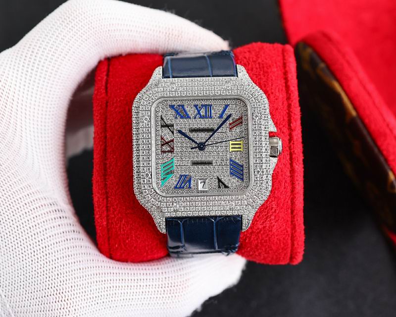 Cartier Santos De Iced Out w/ Leather Band