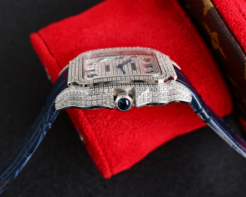 Cartier Santos De Iced Out w/ Leather Band