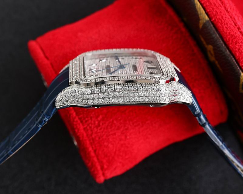 Cartier Santos De Iced Out w/ Leather Band